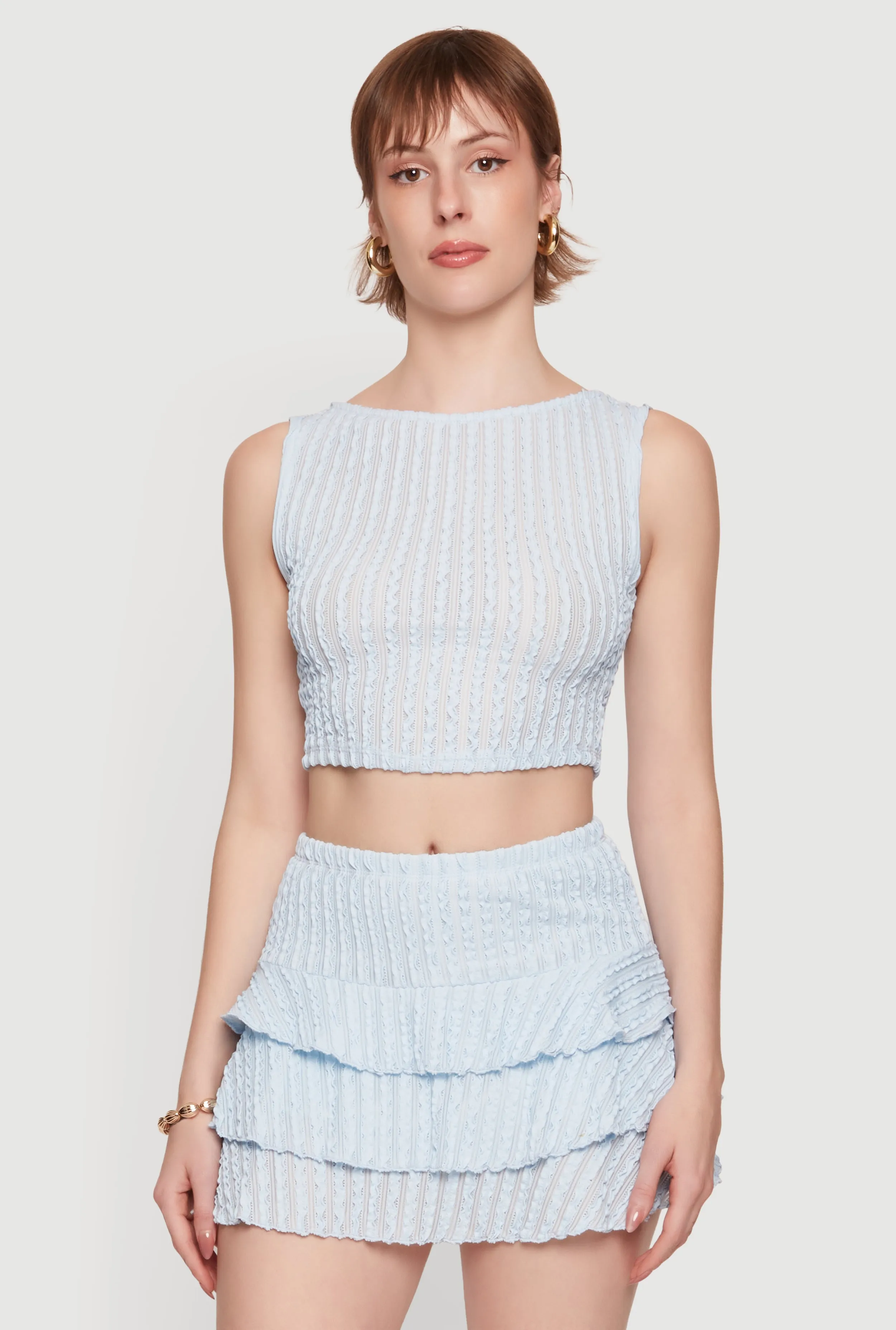 Sleeveless Textured Knit Solid Crop Top sold by Rainbow product image thumbnail 4