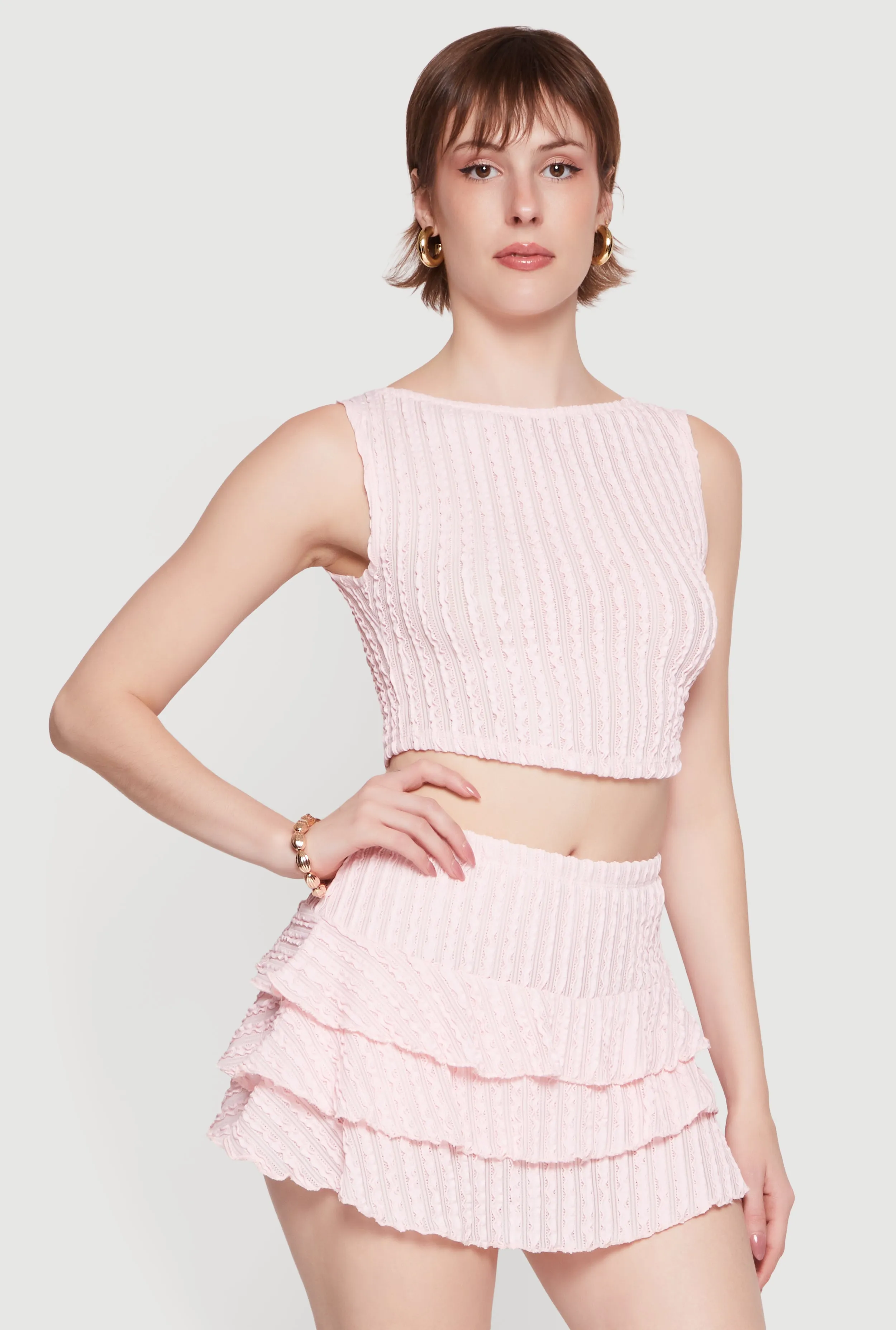 Sleeveless Textured Knit Solid Crop Top sold by Rainbow product image thumbnail 3