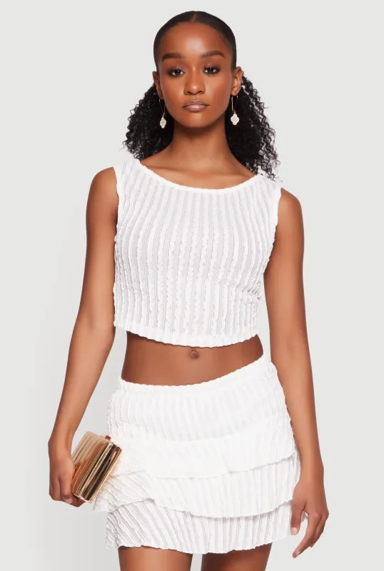 Sleeveless Textured Knit Solid Crop Top made by iris