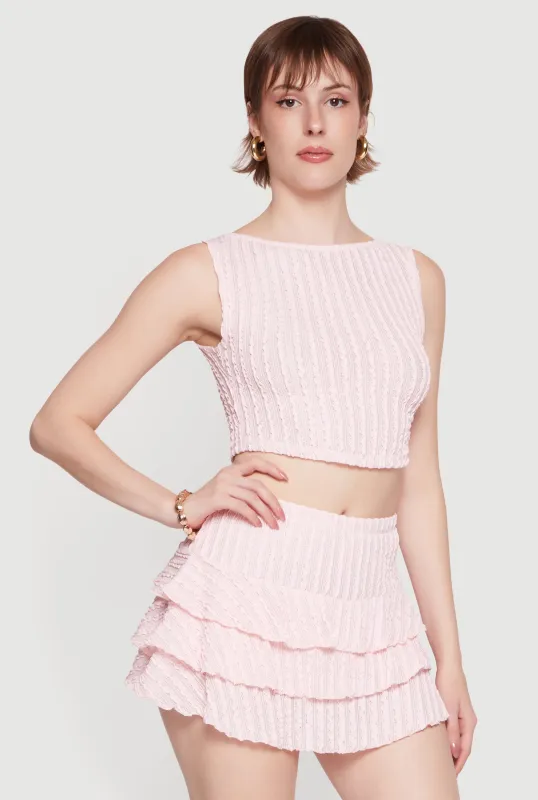 Sleeveless Textured Knit Solid Crop Top made by iris