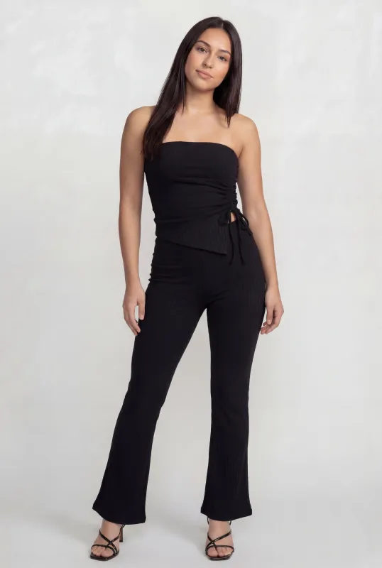 High Waisted Ribbed Knit Pull On Flare Pants made by Rainbow