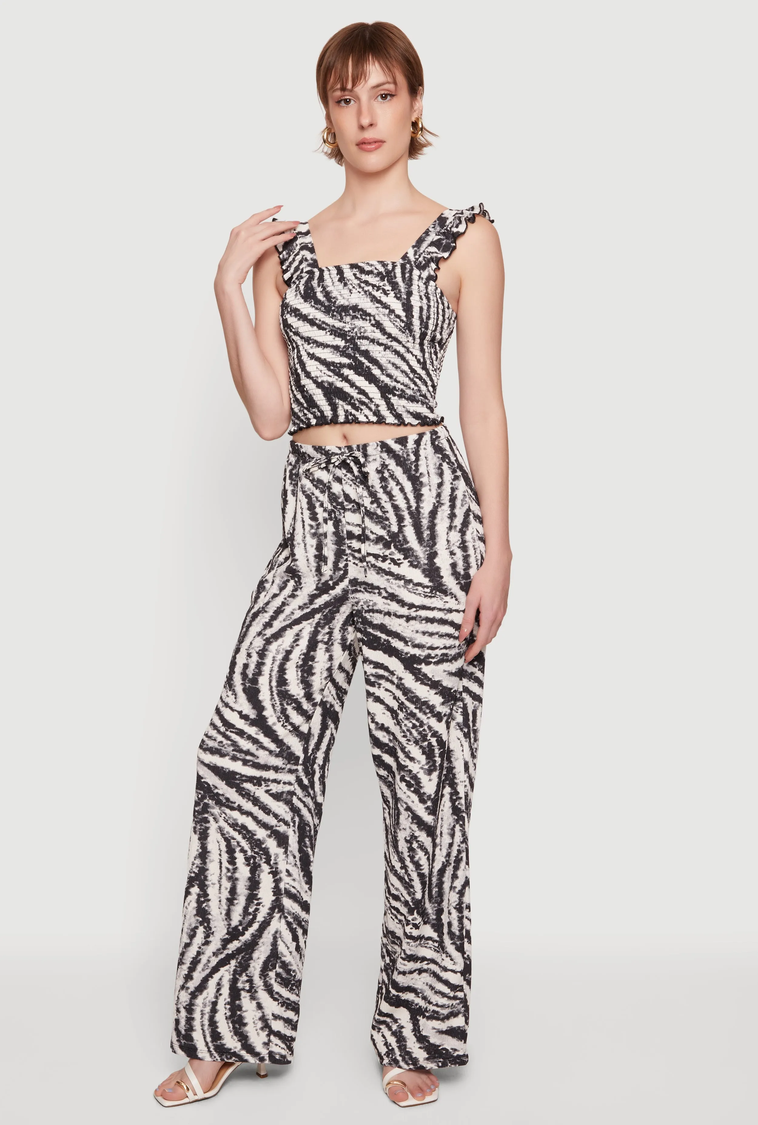 Zebra Print Drawstring Wide Leg Pants sold by Rainbow