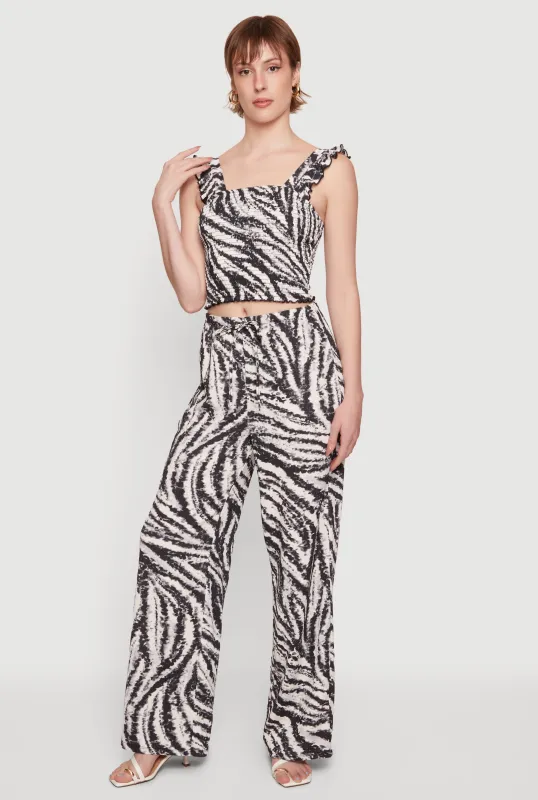 Zebra Print Drawstring Wide Leg Pants made by Rainbow