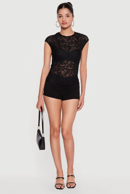 Lace Cap Sleeve High Neck Blouse made by Rainbow