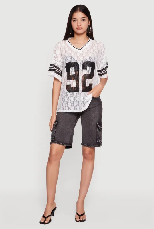 92 Graphic Varsity Stripe Lace Jersey made by iris