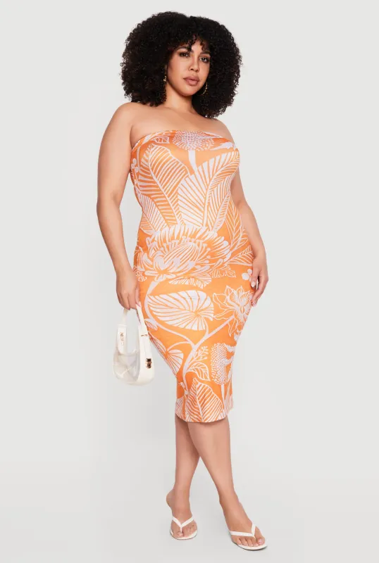 Plus Size Floral Print Tube Midi Dress made by Rainbow