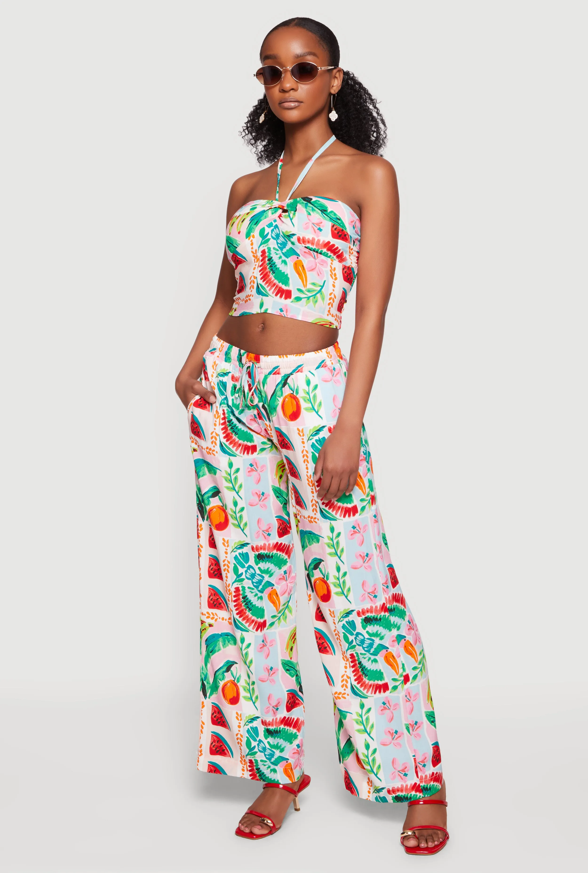 Tropical Floral Fruit Print Wide Leg Pants sold by Rainbow product image thumbnail 2