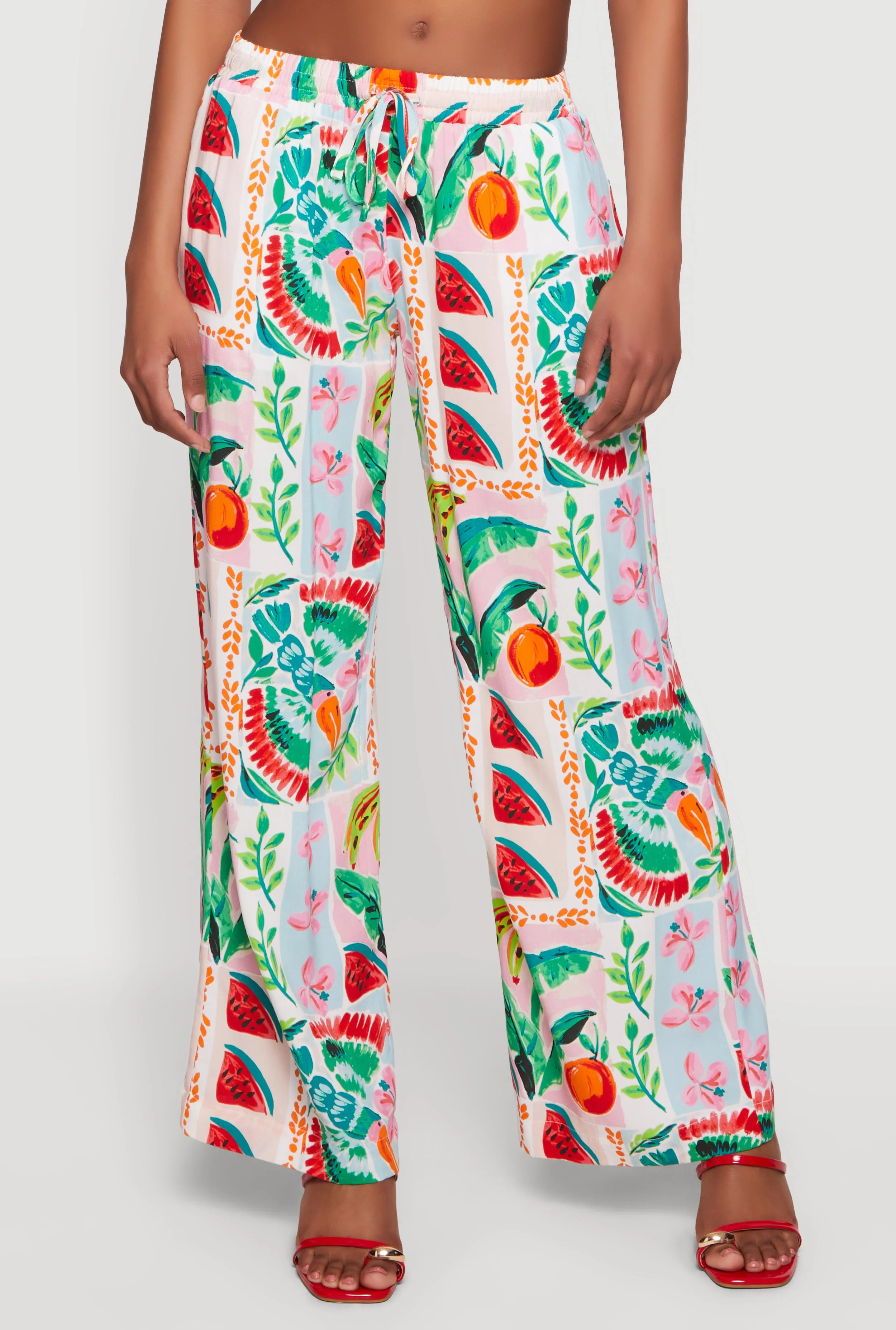 Tropical Floral Fruit Print Wide Leg Pants sold by Rainbow product image thumbnail 3