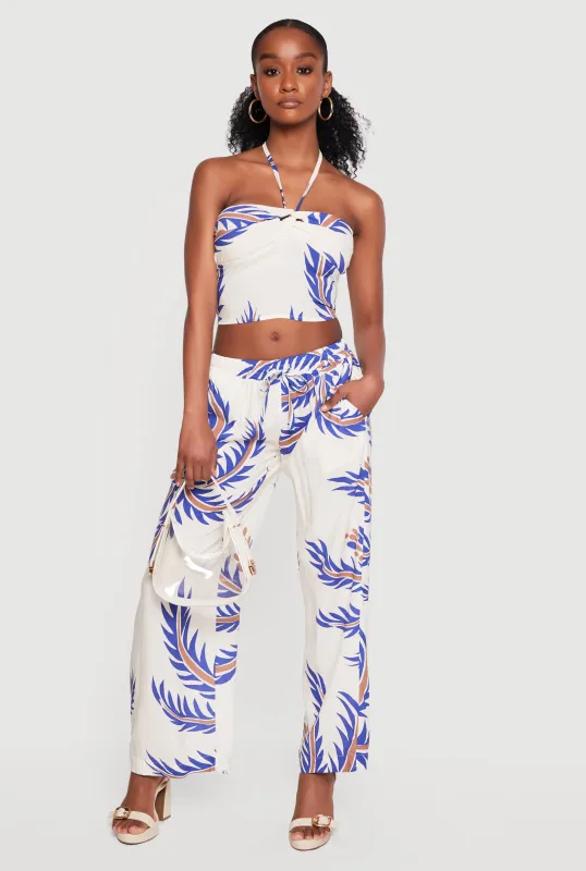 Abstract Palm Leaf Print Wide Leg Pants made by Rainbow