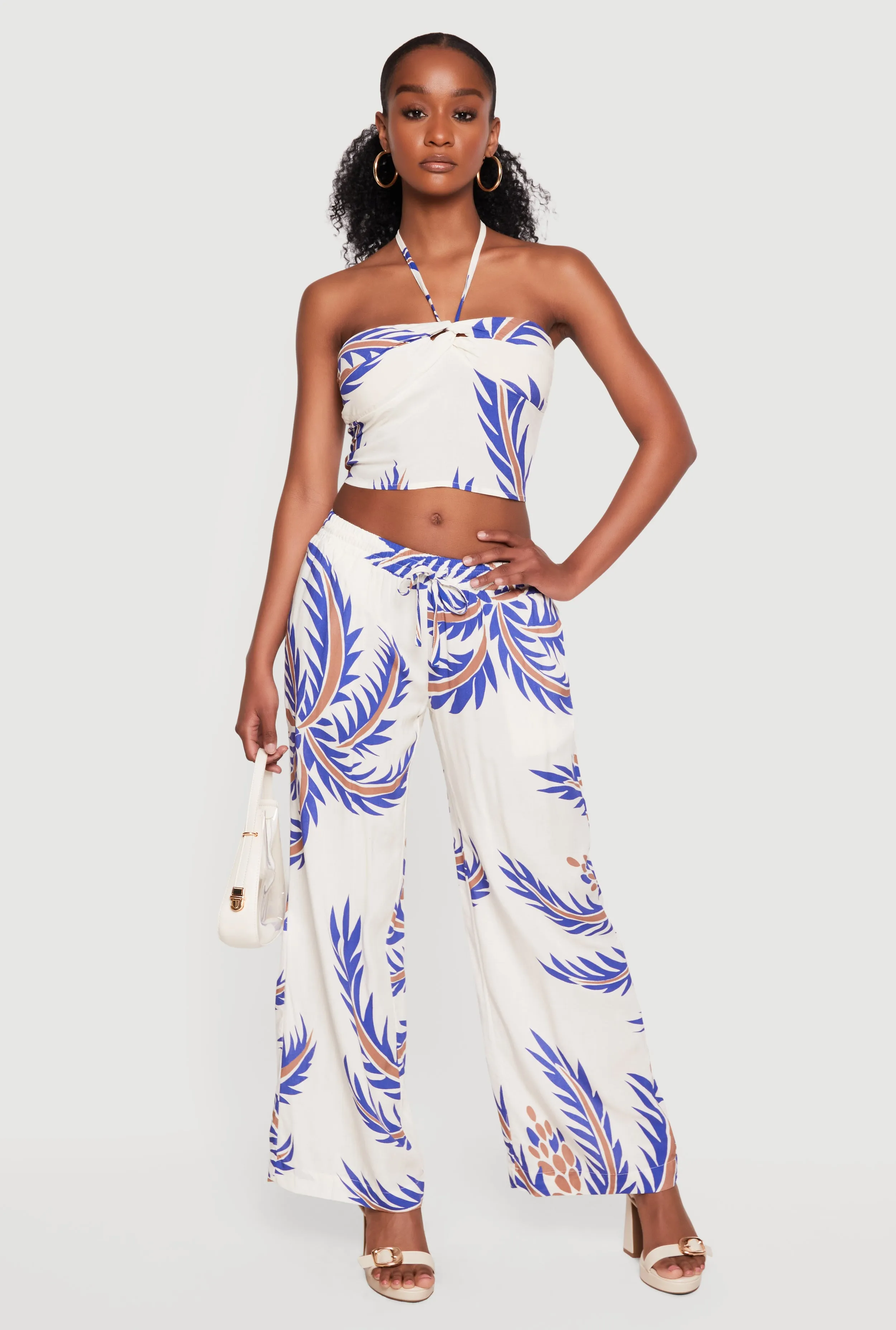 Abstract Palm Leaf Print Halter Crop Top sold by Rainbow product image thumbnail 2