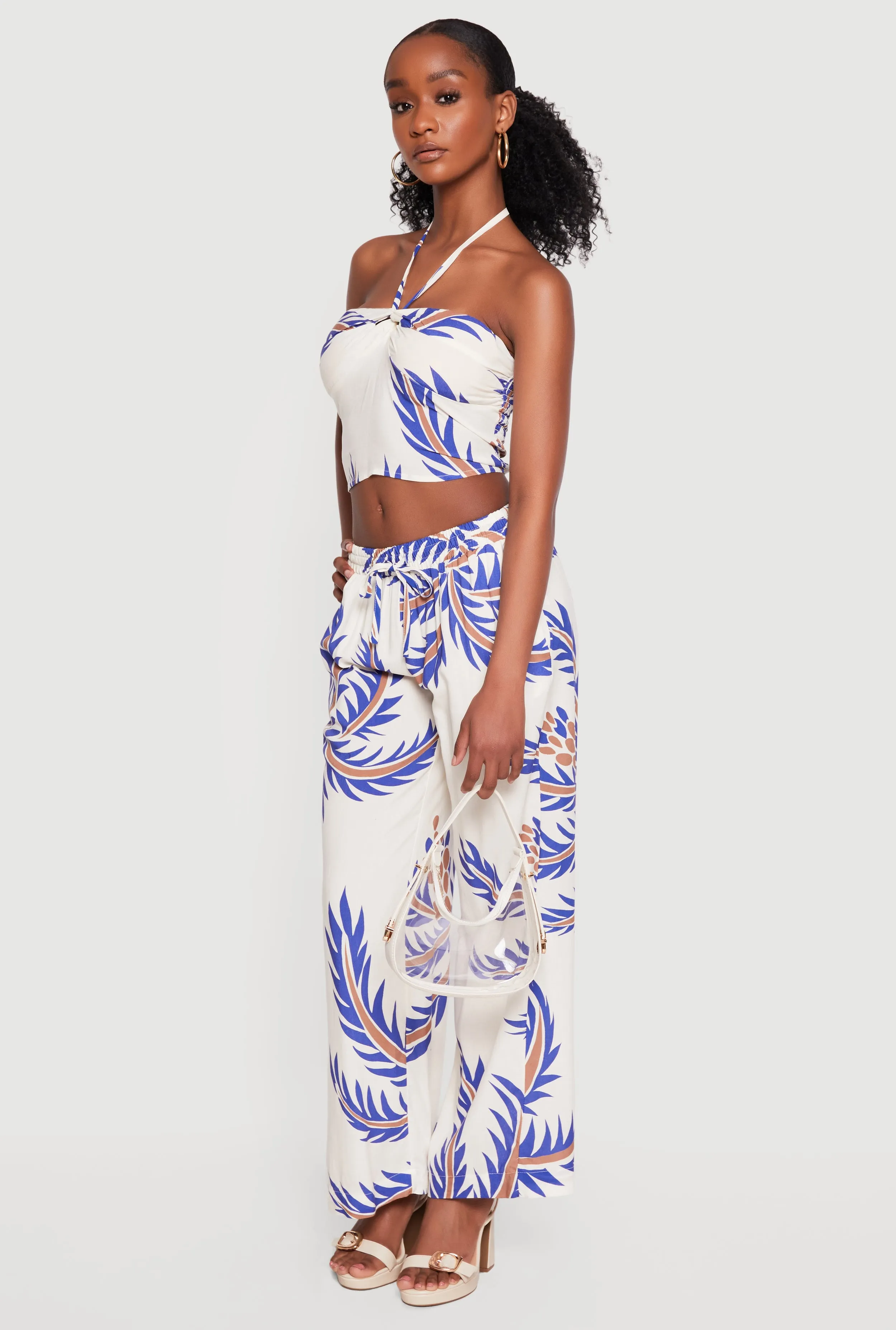 Abstract Palm Leaf Print Halter Crop Top sold by Rainbow product image thumbnail 3