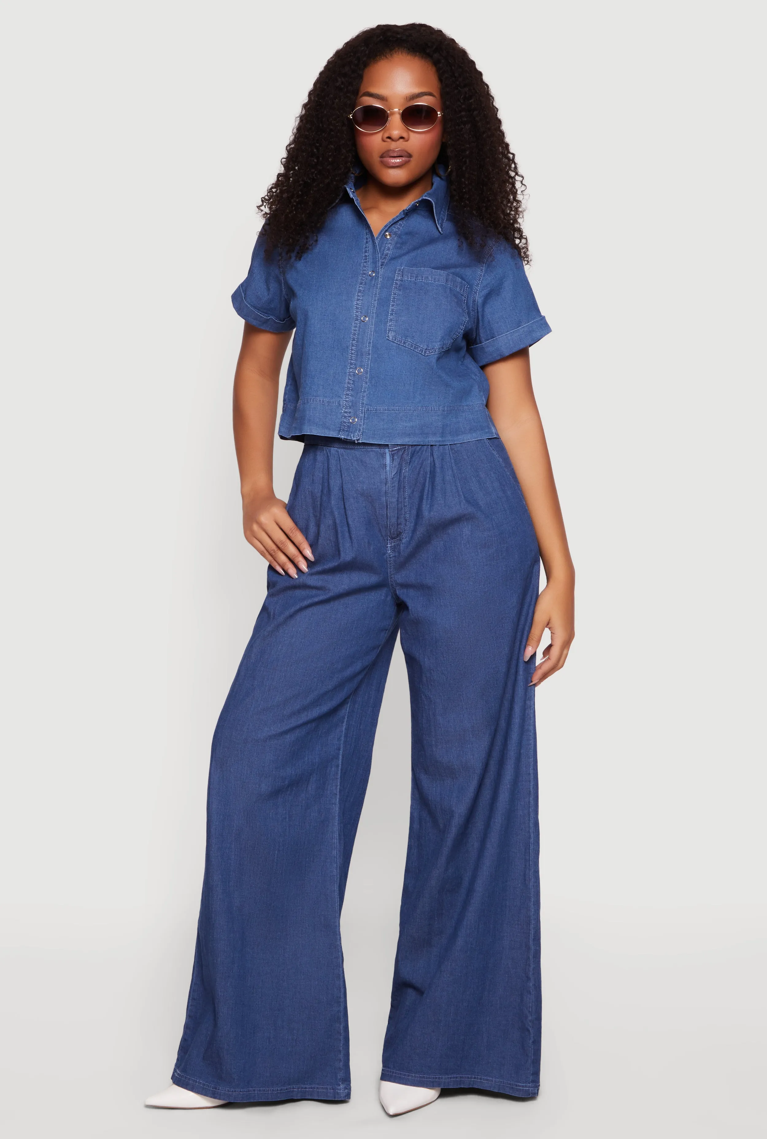 Pleated High Waisted Wide Leg Chambray Pants sold by Rainbow product image thumbnail 2