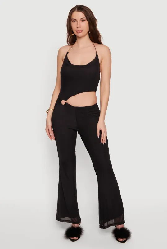 O Ring Detail Cowl Halter Neck Mesh Jumpsuit made by Rainbow