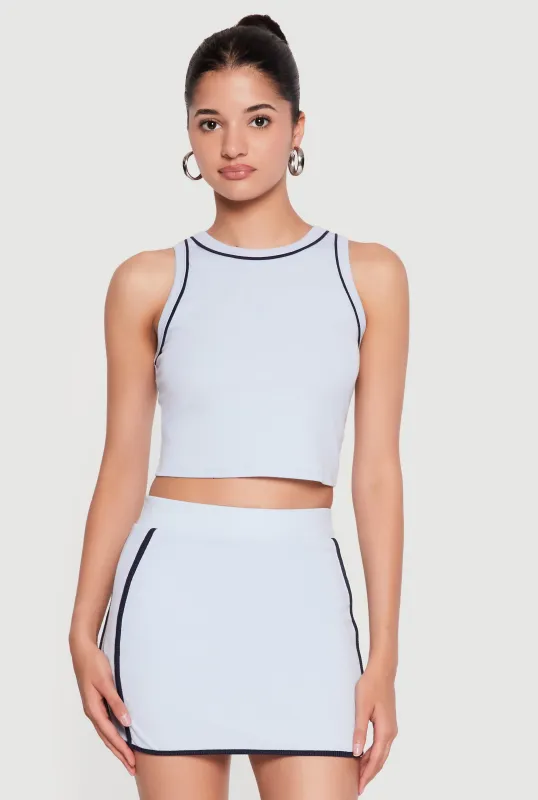 Ribbed Knit Contrast Trim Crop Tank Top made by Rainbow