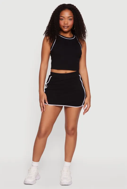 Contrast Trim Elastic Waist Mini Skort made by Rainbow