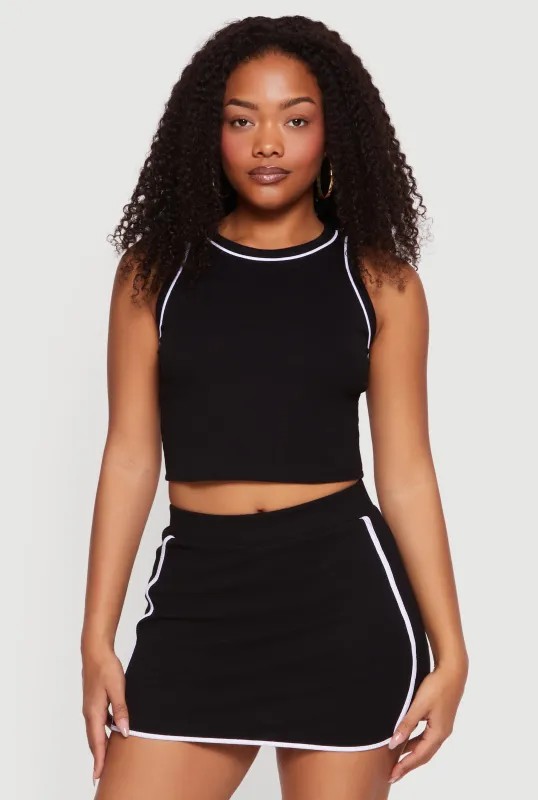 Ribbed Knit Contrast Trim Crop Tank Top made by Rainbow