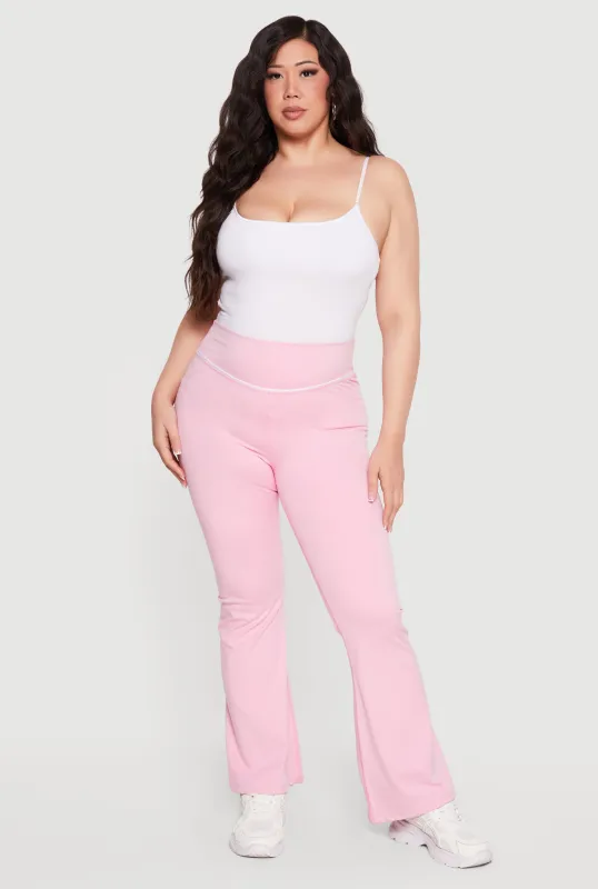 Plus Size Contrast Piping Flared Active Pants made by Rainbow