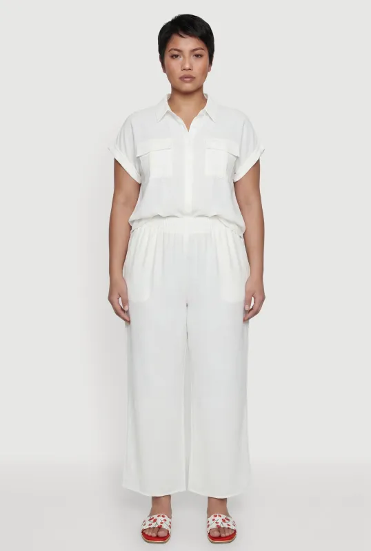 Plus Size Crepe Knit Wide Leg Pull On Pants made by Rainbow