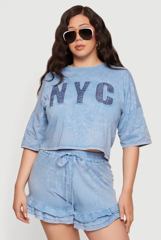 Plus Size Acid Wash NYC Graphic Cropped Tee made by Rainbow