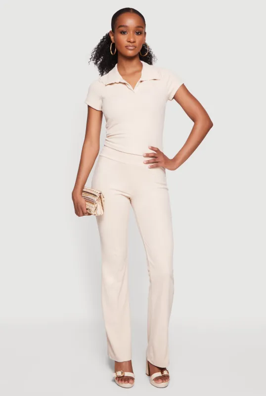 Brushed Rib Knit High Waisted Slim Leg Pants made by Rainbow