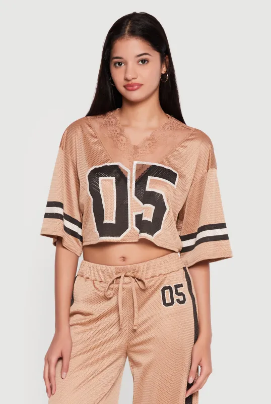Lace Trim 05 Graphic Cropped Mesh Jersey made by Rainbow