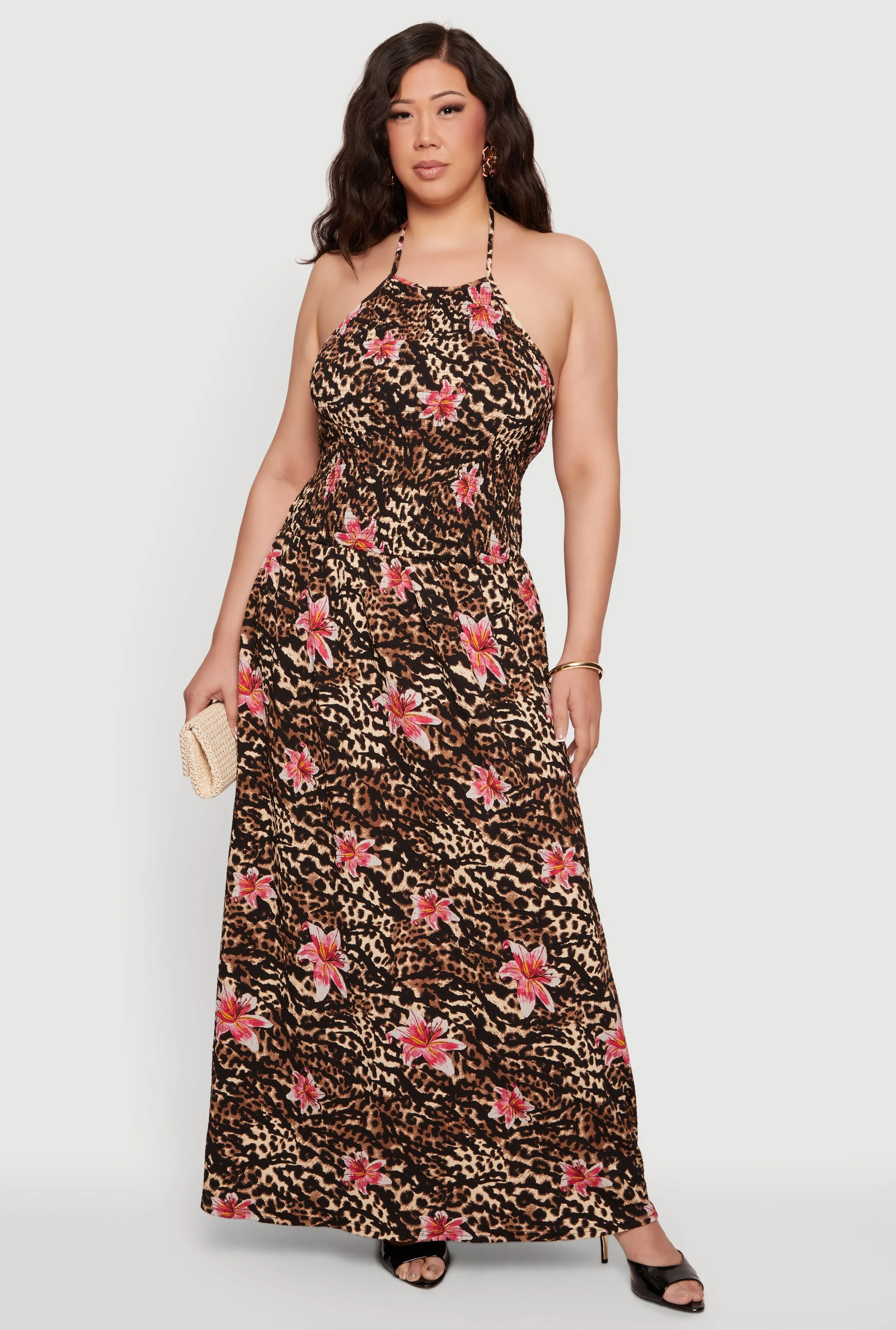 Plus Size Floral Animal Print Halter Maxi Dress sold by Rainbow
