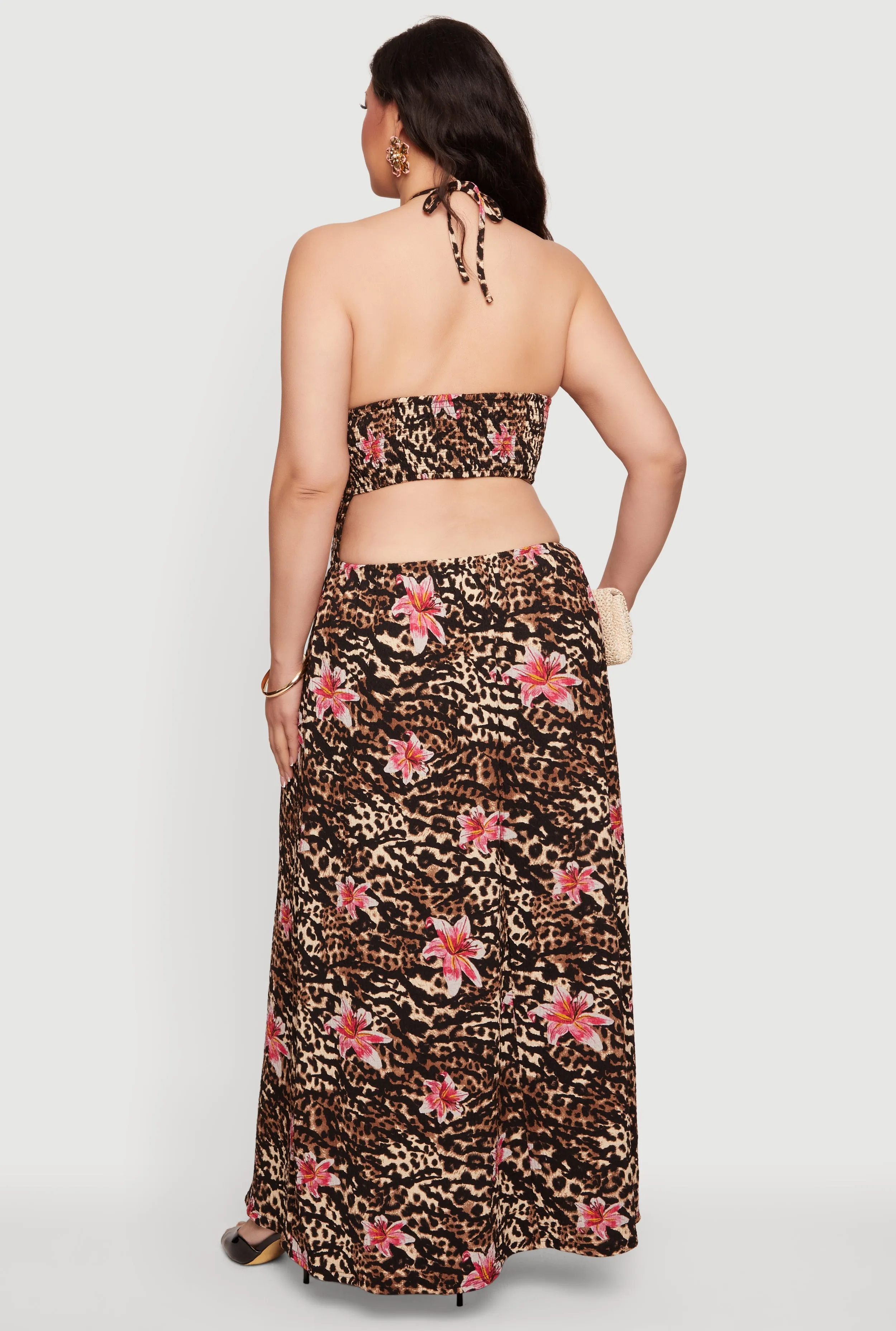 Plus Size Floral Animal Print Halter Maxi Dress sold by Rainbow product image thumbnail 3