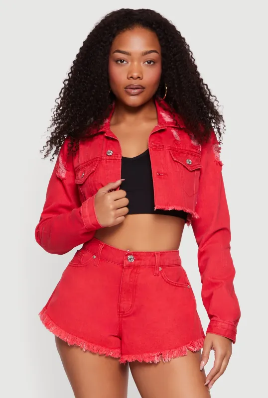Distressed Raw Hem Cropped Jean Jacket made by Almost Famous