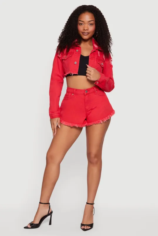 High Waisted Frayed Raw Hem Denim Shorts made by Almost Famous