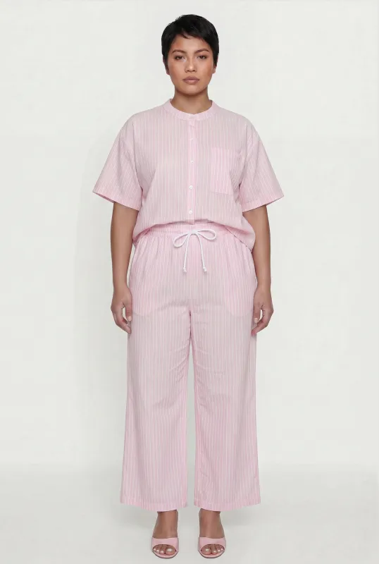 Plus Size Striped Poplin Drawstring Waist Pants made by Rainbow