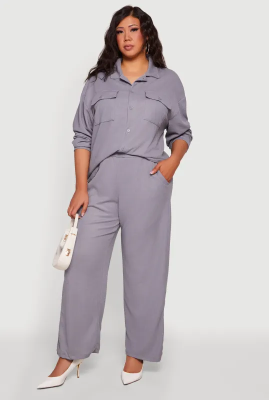 Plus Size Wide Leg Textured Knit Pants made by Rainbow