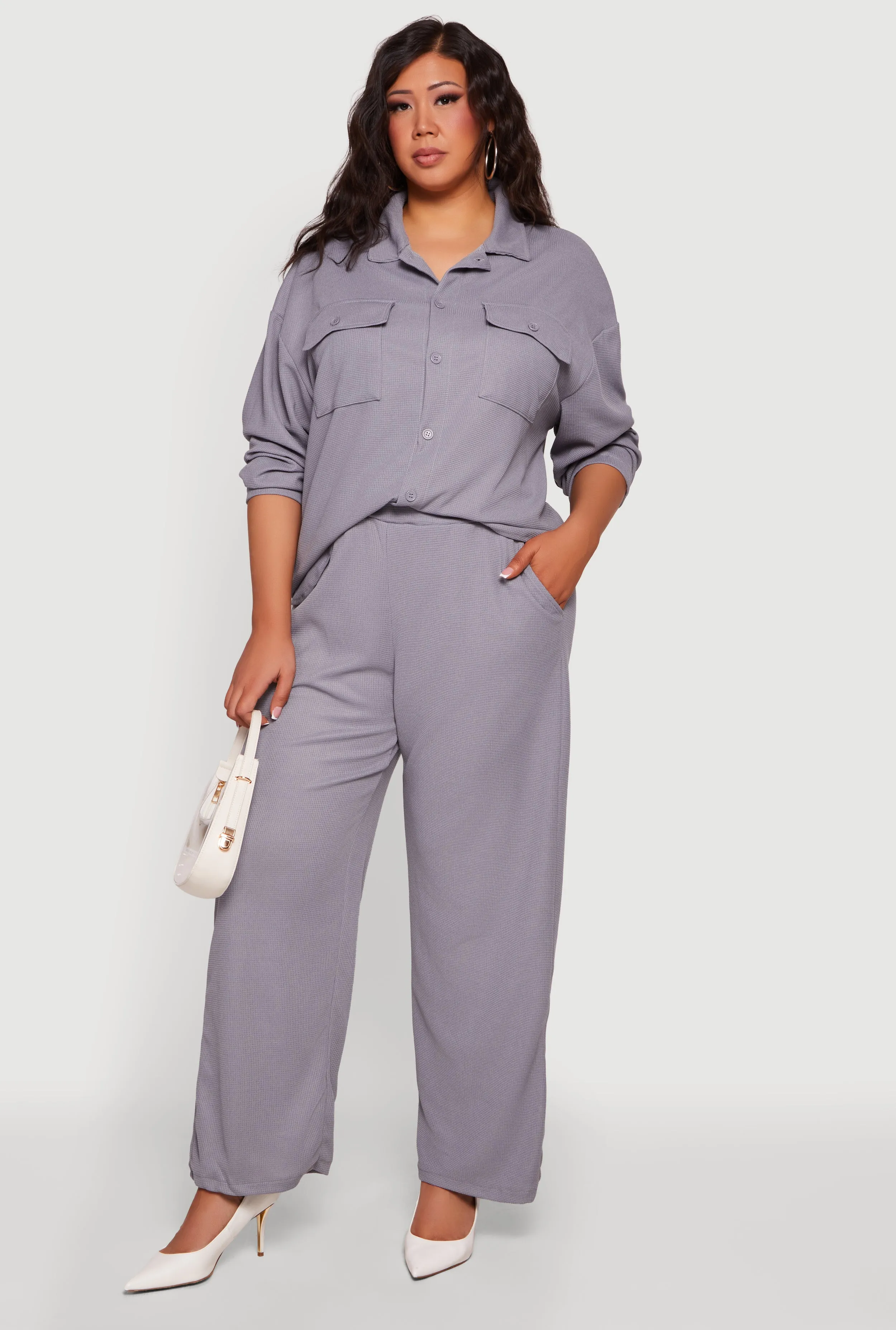 Plus Size Wide Leg Textured Knit Pants sold by Rainbow