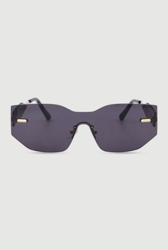 Rimless Shield Sunglasses with Metallic Clover Detail made by Rainbow