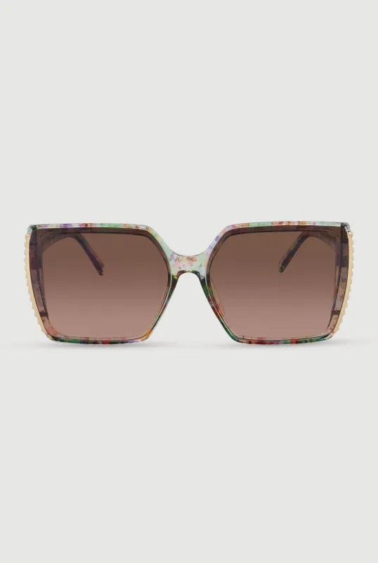 Metallic Side Rectangle Sunglasses made by Rainbow