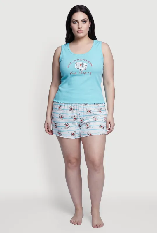 Plus Size Koala Graphic Print Pajama Tank Top and Shorts made by Rainbow