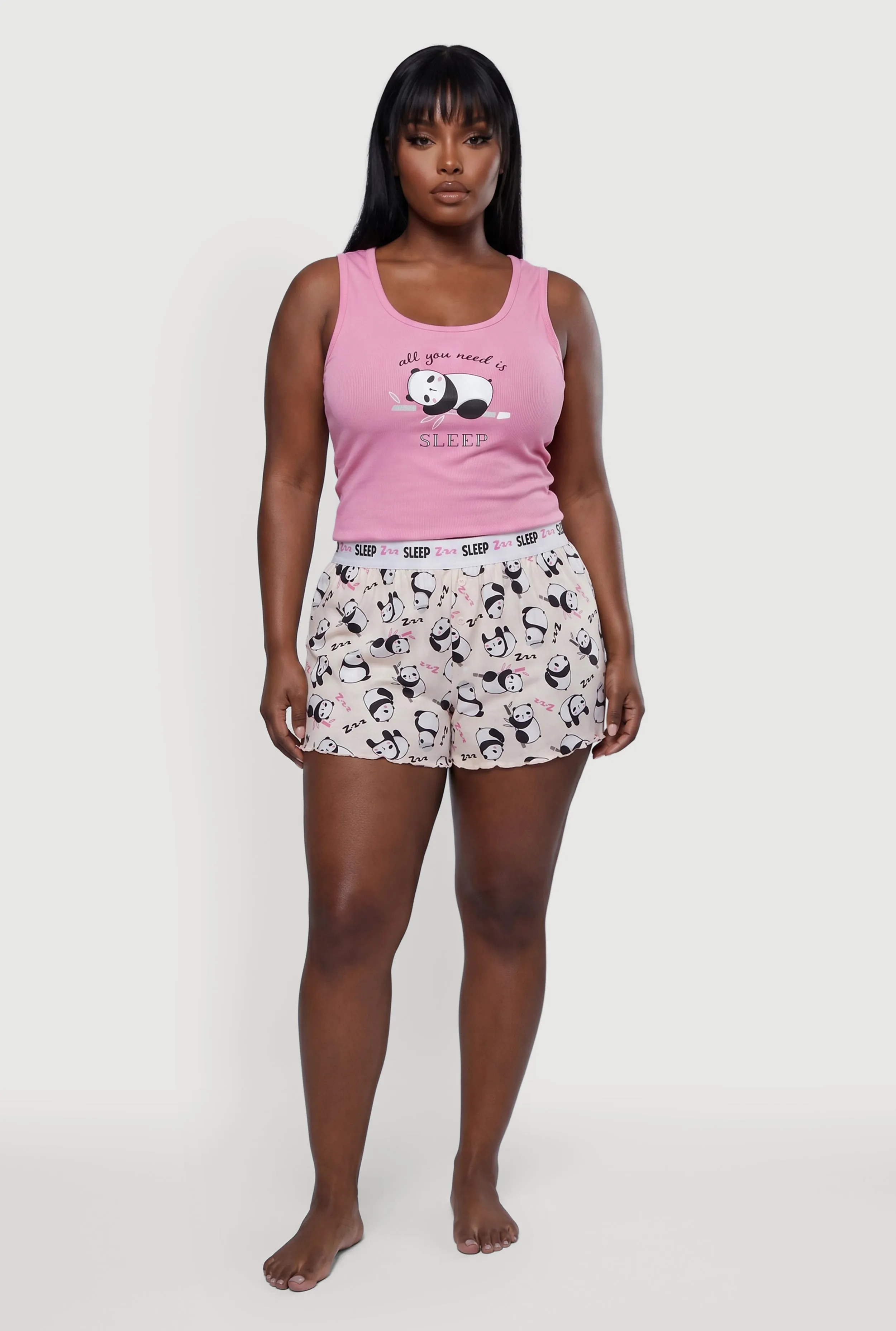 Plus Size All You Need Is Sleep Pajama Tank Top and Shorts sold by Rainbow