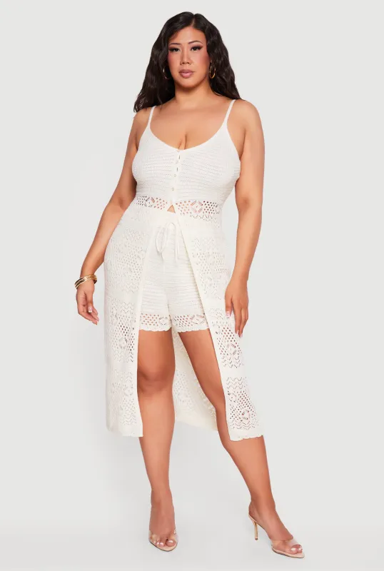 Plus Size Crochet Button Front Maxi Cami with Front Slit made by Almost Famous