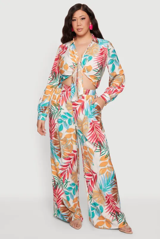 Plus Size Patterned Crepe Knit Wide Leg Pants made by Rainbow