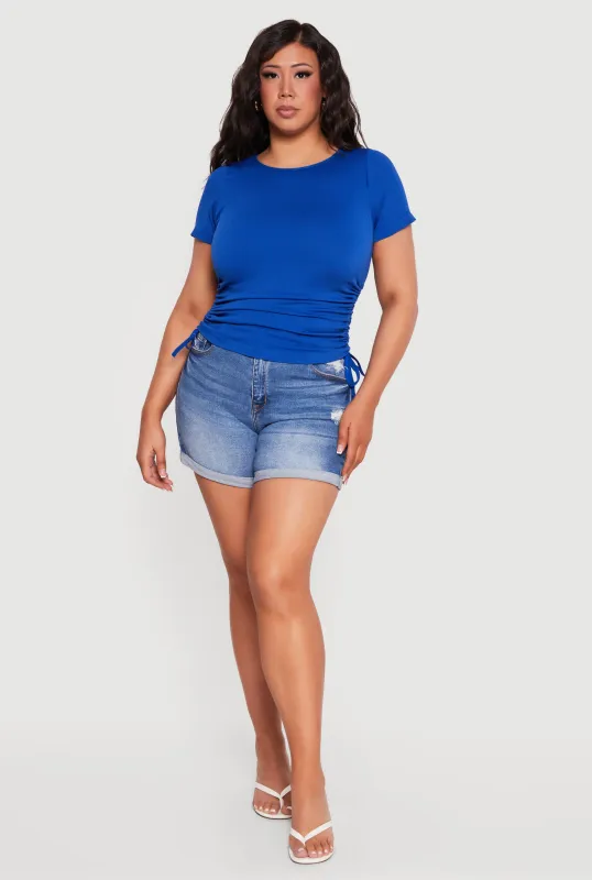 Plus Size Compression Rib Ruched Short Sleeve Top made by Rainbow