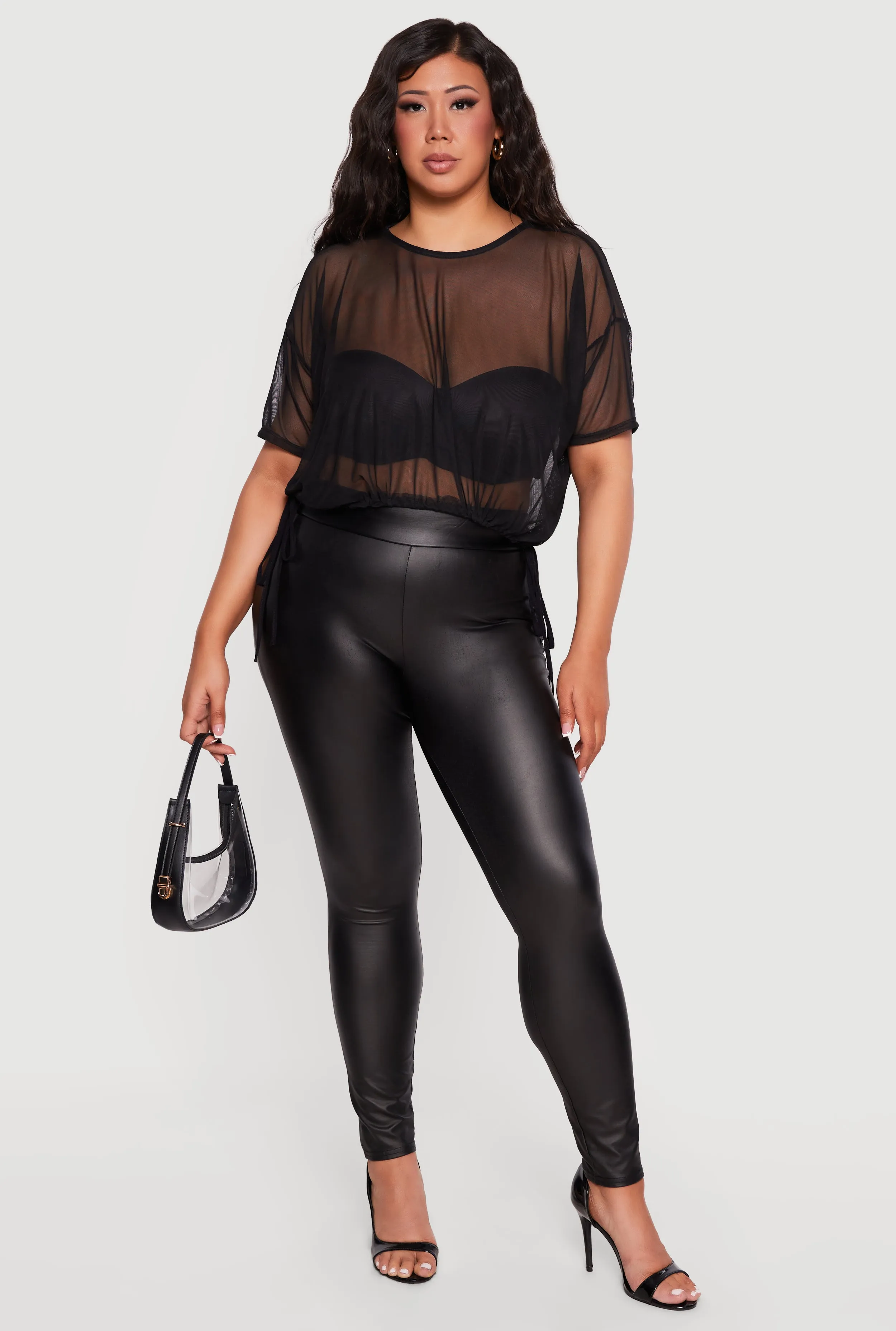 Plus Size Short Sleeve Mesh Top with Side Ties sold by Rainbow
