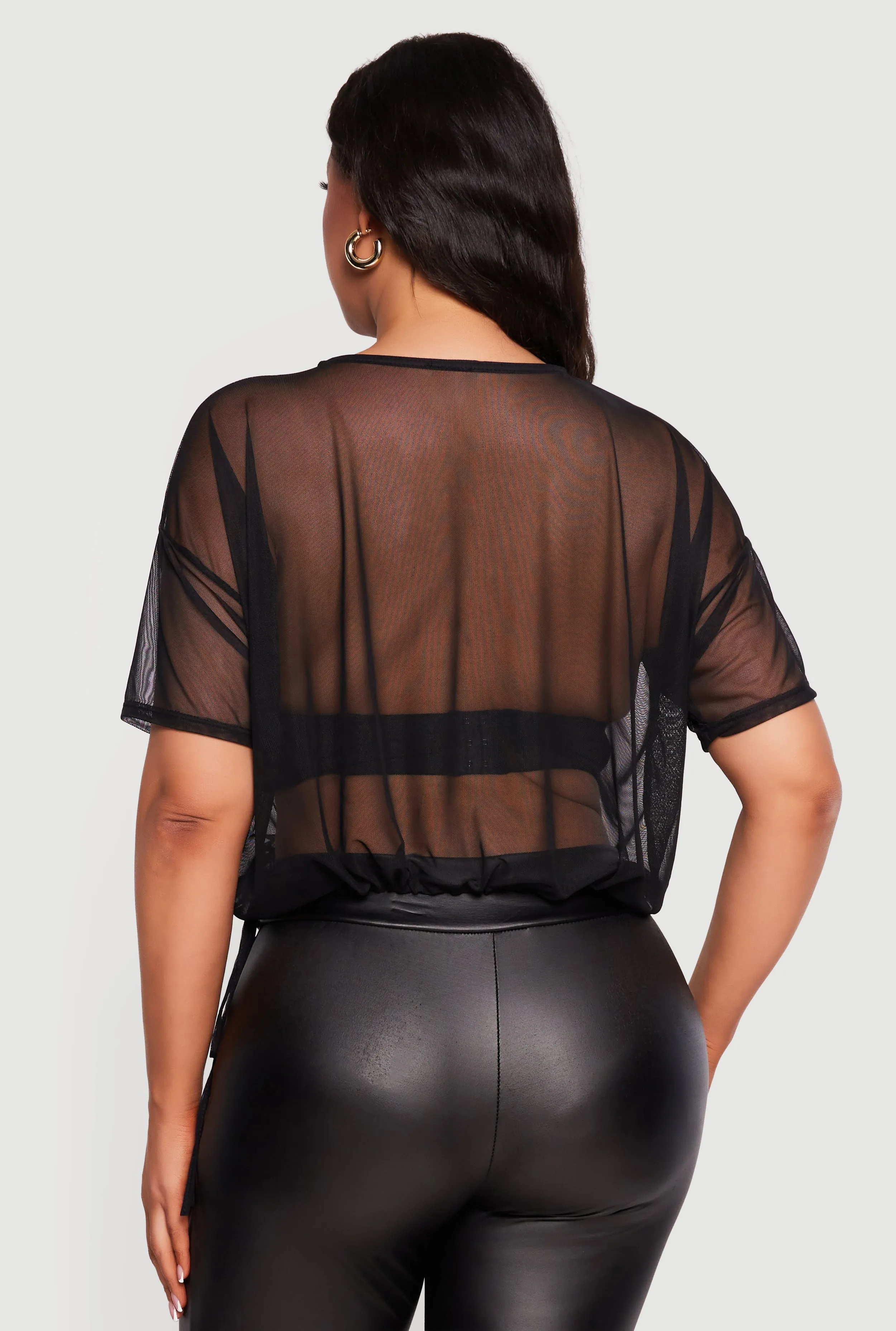 Plus Size Short Sleeve Mesh Top with Side Ties sold by Rainbow product image thumbnail 5