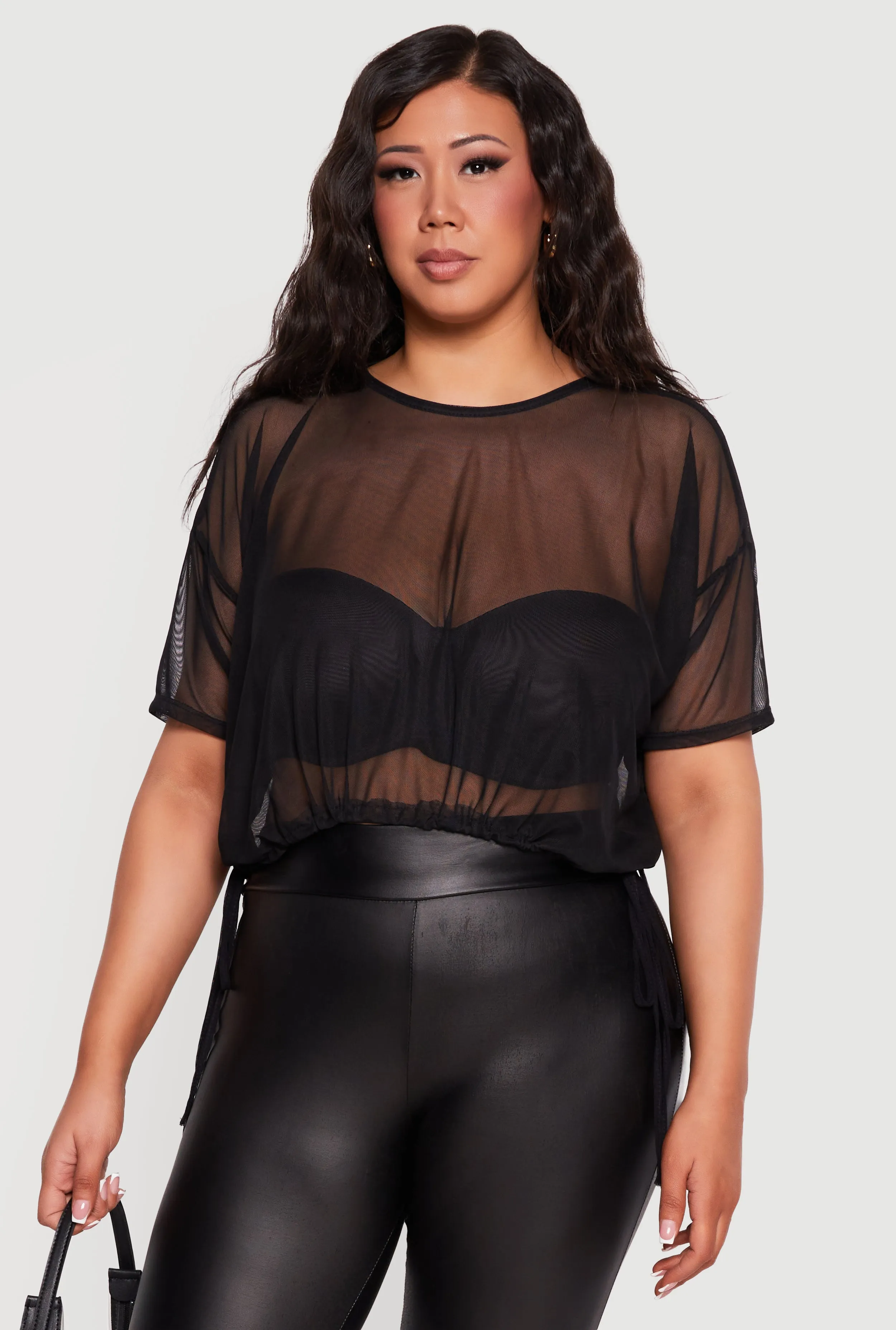 Plus Size Short Sleeve Mesh Top with Side Ties sold by Rainbow product image thumbnail 2