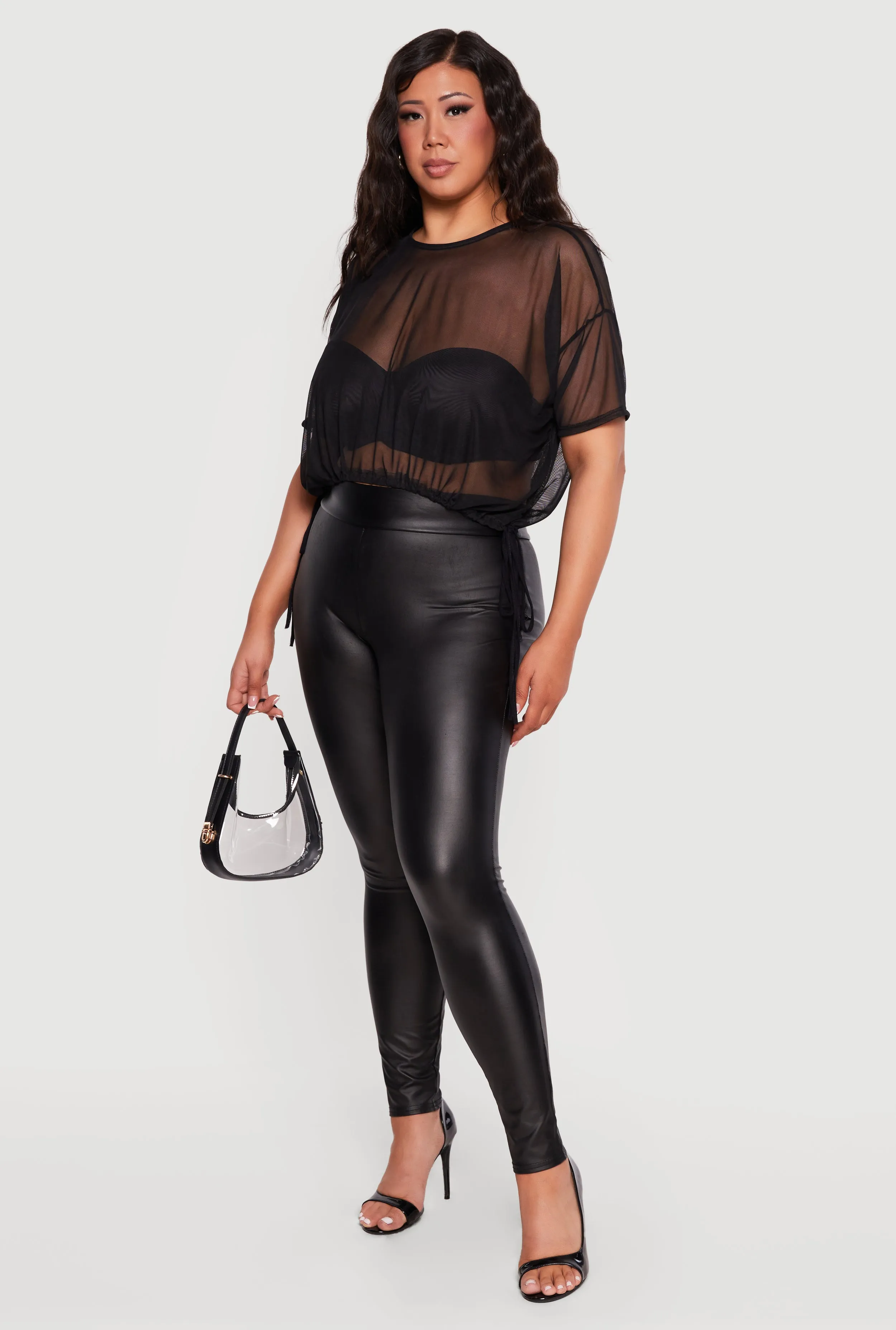 Plus Size Short Sleeve Mesh Top with Side Ties sold by Rainbow product image thumbnail 3