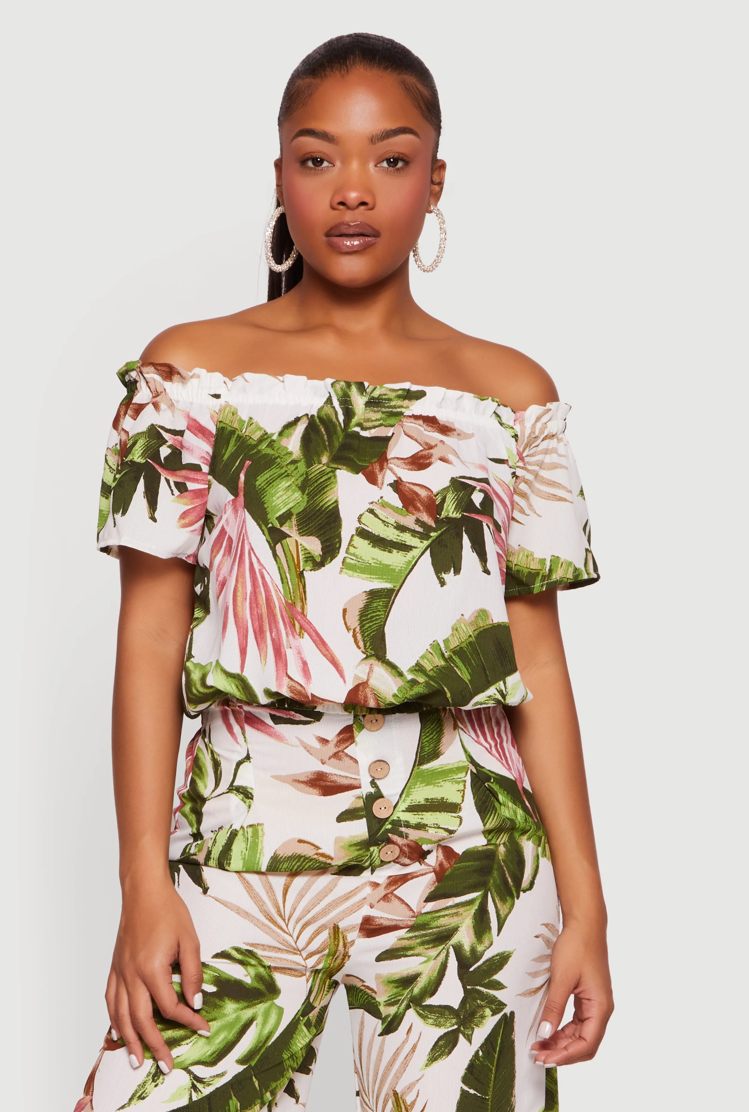 Leaf Print Off The Shoulder Top sold by Rainbow