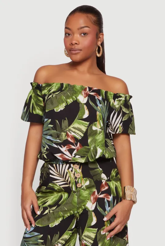 Leaf Print Off The Shoulder Top made by iris