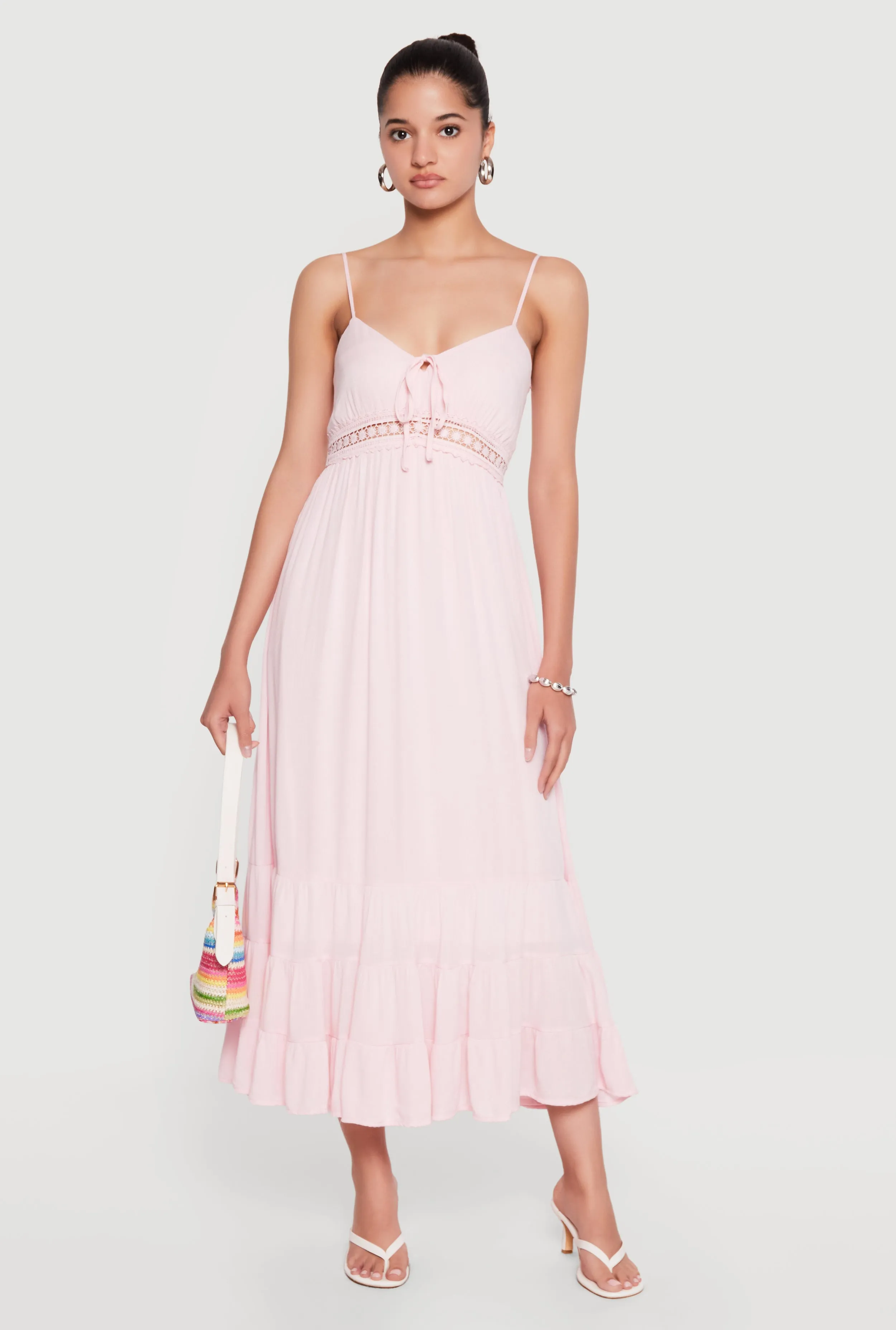 Tie Front Keyhole Tiered Cami Maxi Dress sold by Rainbow