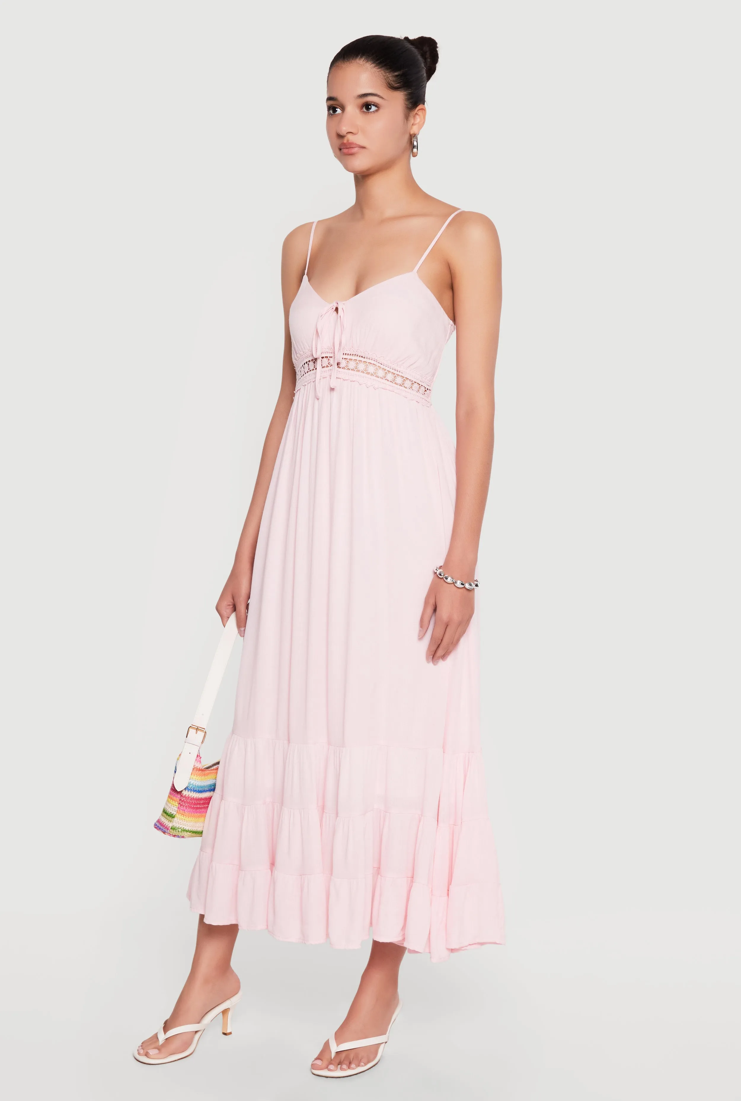 Tie Front Keyhole Tiered Cami Maxi Dress sold by Rainbow product image thumbnail 2