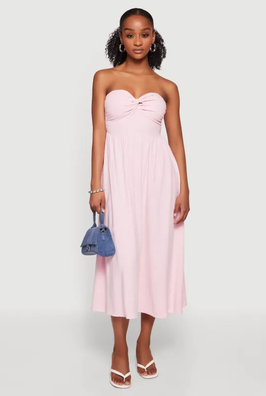 Twist Front Strapless Midi Dress made by Rainbow