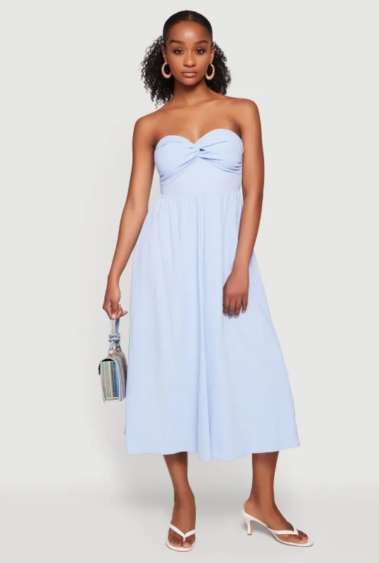 Twist Front Strapless Midi Dress made by Rainbow