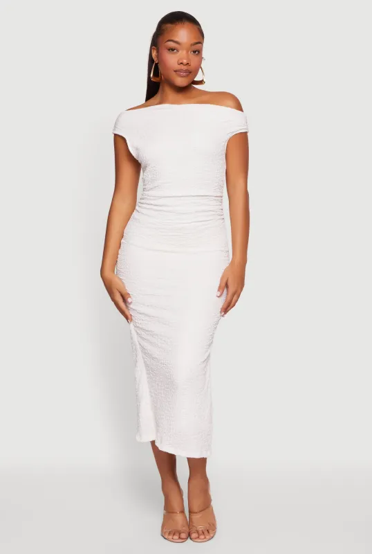 Textured Knit Sleeveless One Shoulder Midi Dress made by Rainbow